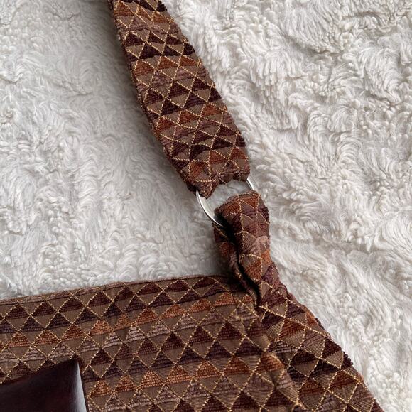 Handmade Y2K style geometric shoulder bag brown carpet velour Dana Herbert OOAK - Picture 6 of 17